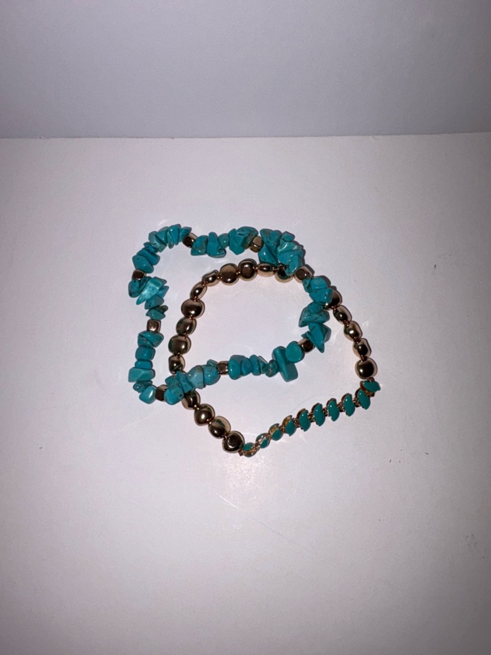 Turquoise Chip & Gold Bead Stretch Bracelet Set — Women's Bracelet